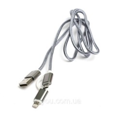 Кабель PowerPlant Quick Charge 2A 2-в-1 cotton USB 2.0 AM – Lightning/Micro 1м grey