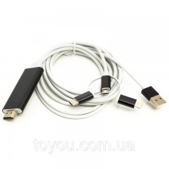 Кабель PowerPlant HDMI (M) - Lightning, Type-C, micro USB, 1 м