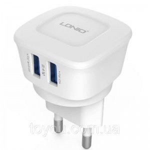 Зарядний пристрій USB мережеве LDNIO Dual USB AC Adapter 2.4 A + кабель