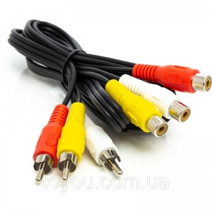 Аудио кабель PowerPlant 3*RCA (M) - 3*RCA (F), 1 м