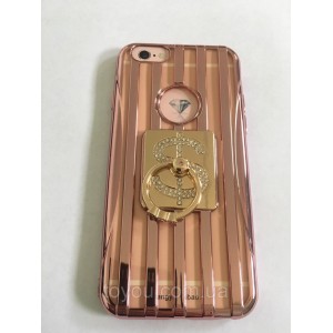 Чехол для iphone 6/6S силиконовый прозрачный с полосками под металл, с колечком, со значком доллара COV-034