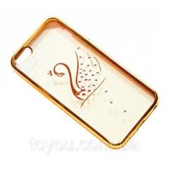Чехол на iPhone 6/6s силиконовый прозрачный, с лебедем в камушках, с бампером под металл в камушках COV-049