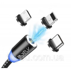 Кабель магнітний 3в1 Moon Lightning, microUSB, Type-C 1m Gravity (метал) 3в1