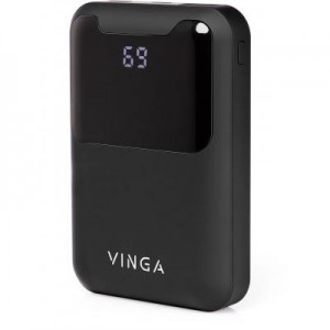 Power Bank Vinga 10000 mAh Display soft touch black USB+Type-C 10000 (универсальная мобильная батарея)