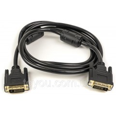 Відео кабель PowerPlant DVI-D 24M-24M, 1.5 м, Double ferrites, чорний