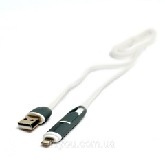 Кабель PowerPlant Quick Charge 2A 2-в-1 flat USB 2.0 AM – Lightning/Micro 1м white Кабель PowerPlant Quick Charge 2A 2-в-1 flat USB 2.0 AM – Lightning/Micro 1м white