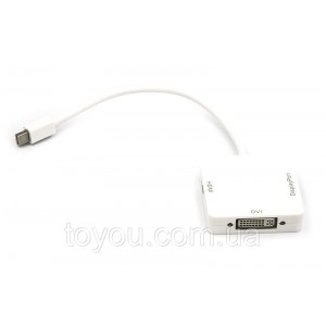 Кабель-перехідник PowerPlant mini DisplayPort (Thunderbolt) - DisplayPort, HDMI, DVI 0.2 м