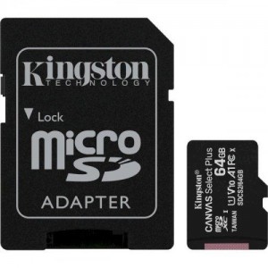 Карта памяти 64Gb Kingston microSDXC Canvas Select Plus 64GB Class 10 UHS-1 А1 + адаптер