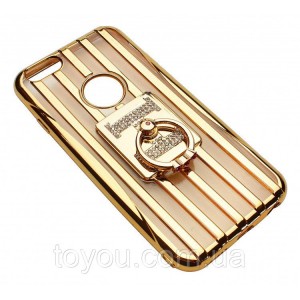 Чехол на iPhone 6/6s силиконовый прозрачный с полосками под металл, с колечком, со значком HERMES COV-035