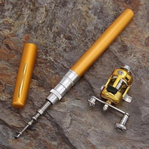 Вудка складная з котушкою і волосінню, телескопічна, Fishing rod in pen case, блешнею, вудка ручка ЗОЛОТО