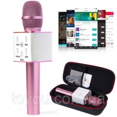 Bluetooth микрофон для караоке Q7 Блютуз микро + ЧЕХОЛ РОЗОВЫЙ