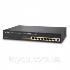 Некерований гігабітний комутатор PoE Planet FGSD-910P (8-Port 10/100Mbps 802.3 af PoE+1-Port 10/10