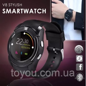 Сенсорні Smart Watch V8 смарт годинник розумні годинник ЧОРНІ