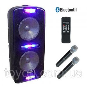 Колонка переносна SU-KAM 1010 LED, BT + 2 радіомікрофона Караоке Смуги Колонка переносна SU-KAM 1010 LED, BT + 2 радіомікрофона Караоке Смуги