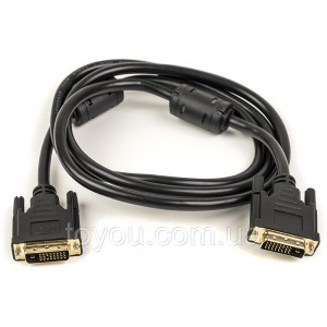 Видео кабель PowerPlant DVI-D 24M-24M, 1.5м, Double ferrites,  черный